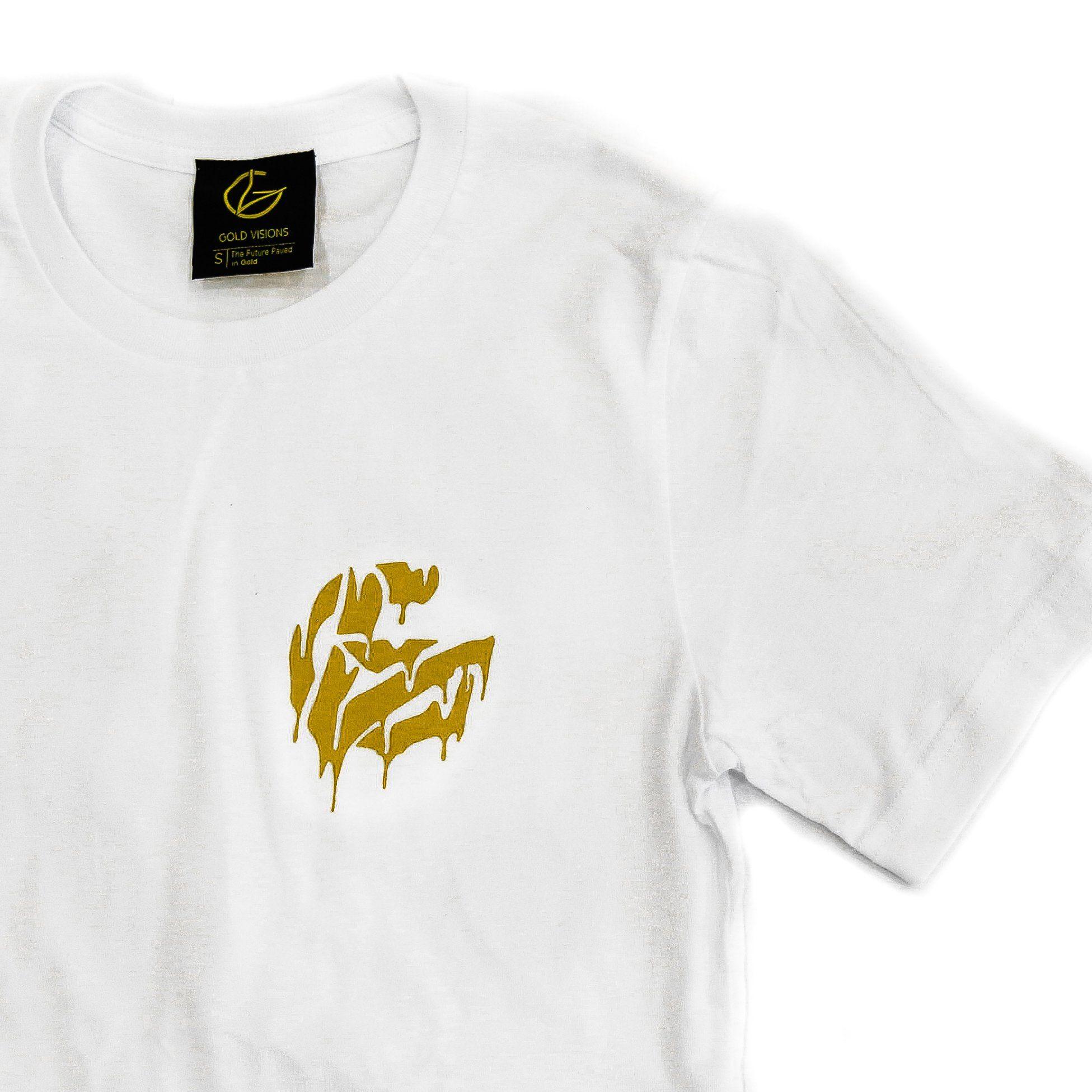 Drip Gold and White Logo - Drip Logo Short Sleeve T-Shirt (White) - Gold Visions