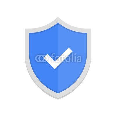 Modern Check Mark Logo - Blue badge icon with shield and check mark. Modern flat vector