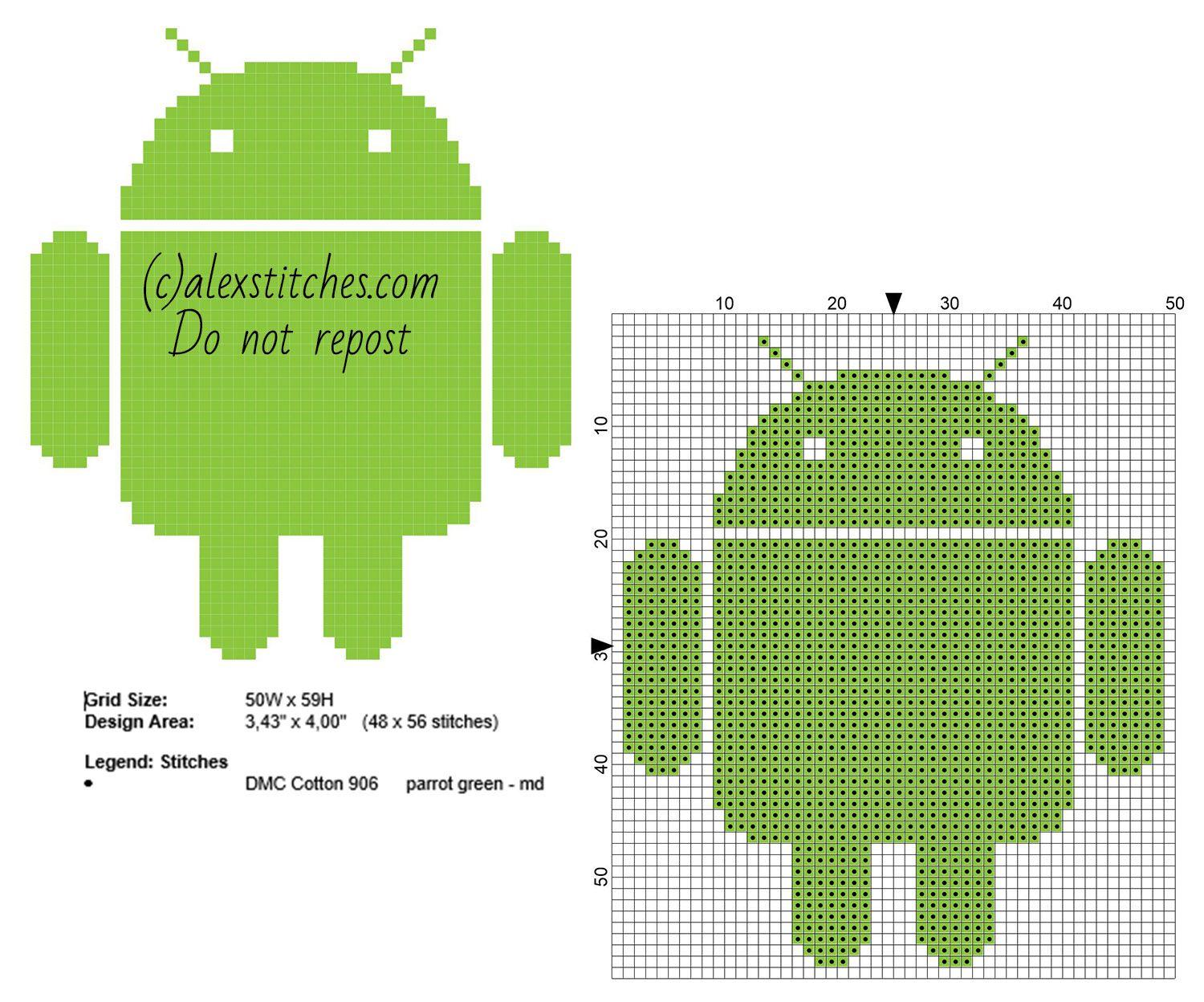Small Android Logo - Android logo free small cross stitch pattern 48 x 56 stitches only ...