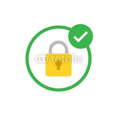 Modern Check Mark Logo - Security icon. Modern flat vector icon, Circle with padlock and ...