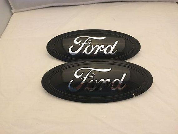 Custom Ford Oval Logo - 2017=8=9 Ford F 250 Super Duty Oval Emblem Set, Black & Chrome Logo