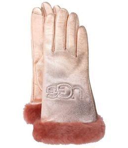 Small UGG Logo - UGG Ladies' Classic Leather & Shearling Smart Logo Gloves, Rose Gold