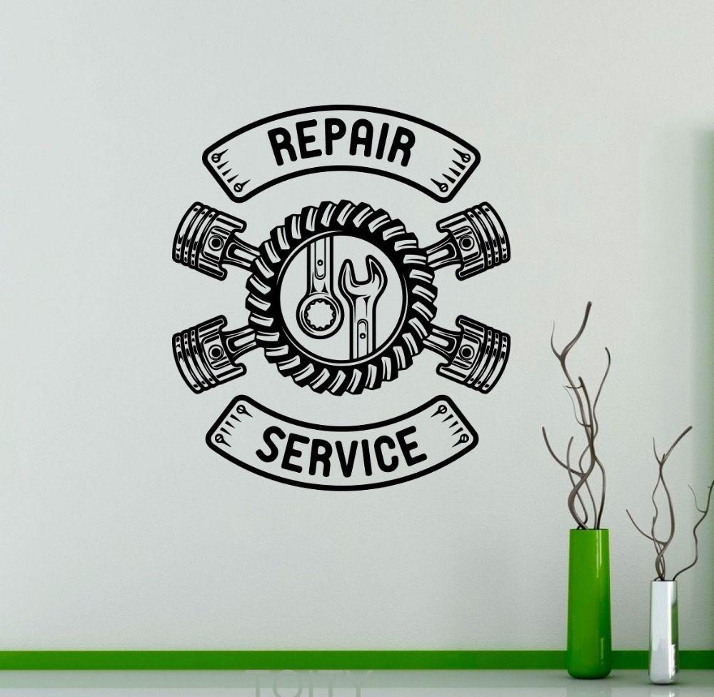 Garage Shop Logo - Online Shop Repair Service Wall Vinyl Decal Auto Machine Sticker ...