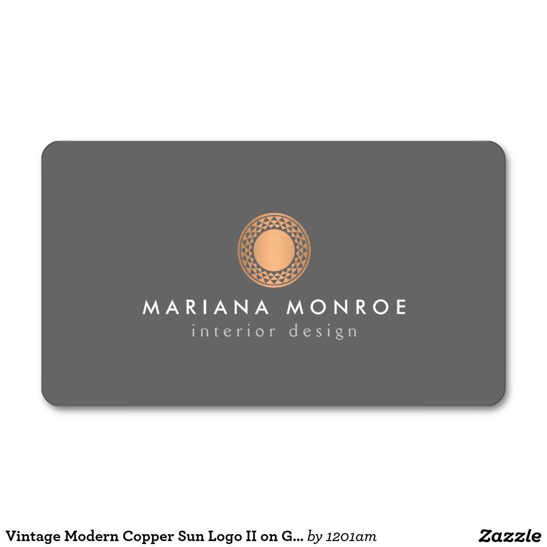 Copper and Gray Logo - Vintage Modern Copper Sun Logo II on Gray Business Card. Graphics