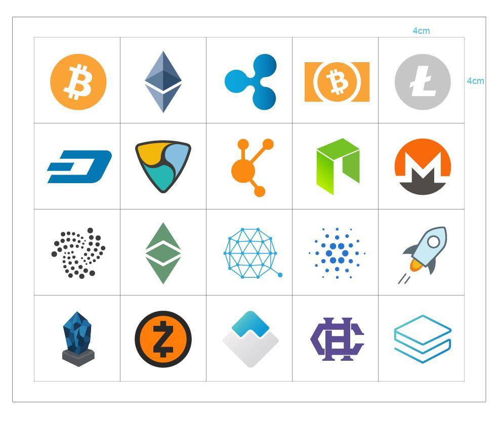 Crypto-Currency Logo - 20 sets/lot 20 types of cryptocurrency logo Self adhesive paper ...