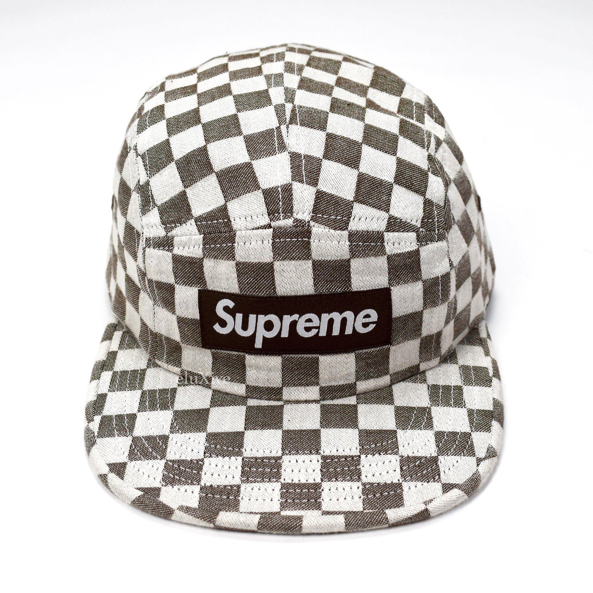 Brown and White Box Logo - Supreme - SS18 Brown / White Checkered Box Logo Camp Cap Hat ...