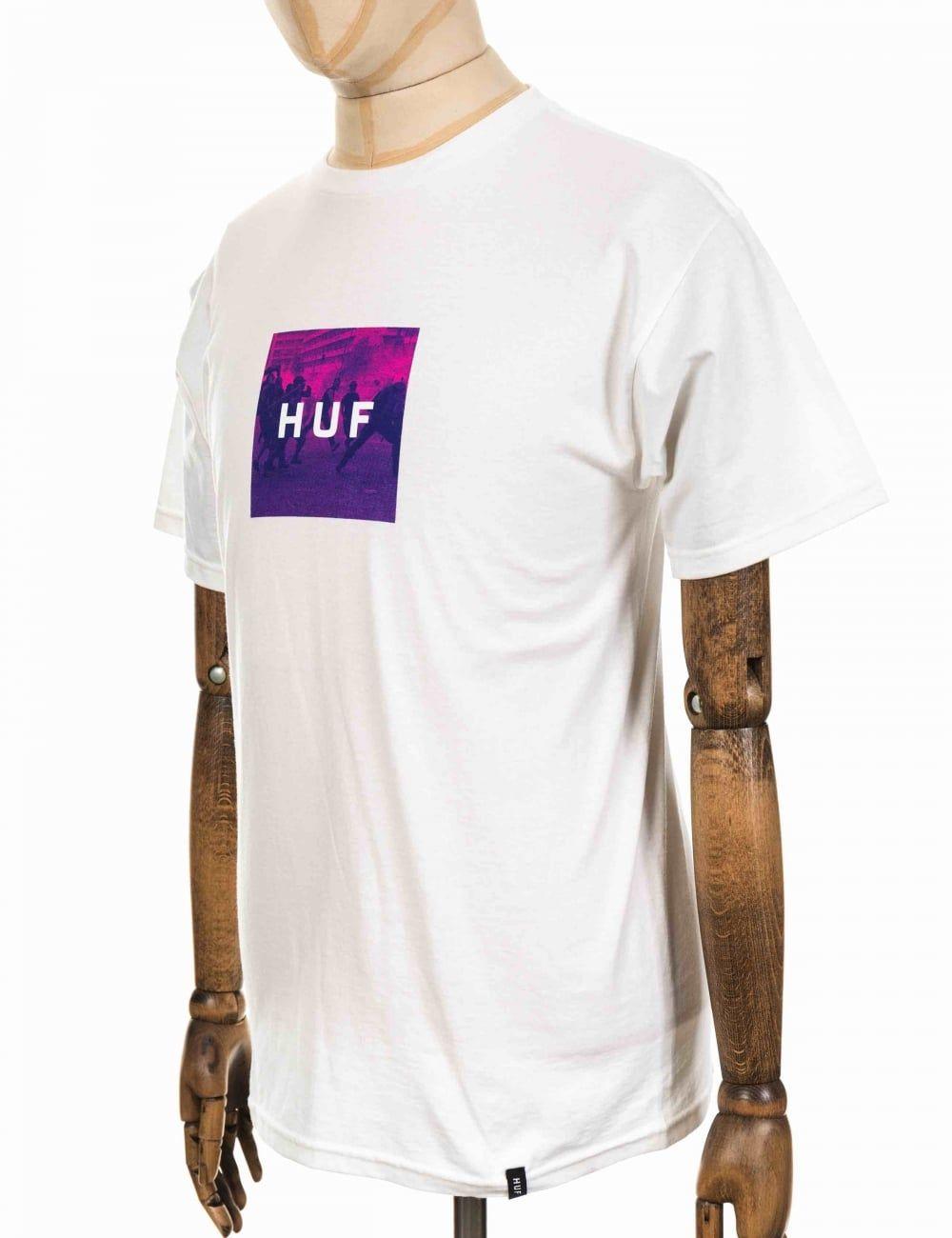 Brown and White Box Logo - Huf Riot Box Logo Tee - White - Huf from iConsume UK