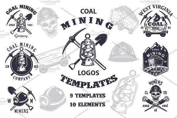 Vintage Coal Mining Logo - Set of vintage mining emblems Logo Templates Creative Market