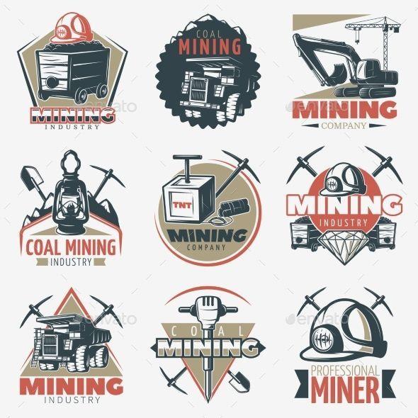 Vintage Coal Mining Logo - Set of nine isolated vintage mining industry with professional