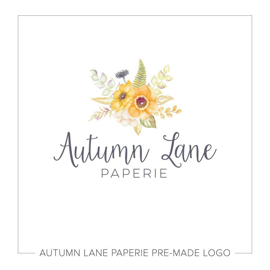 Yellow Floral Logo - Yellow Watercolor Floral Logo. Autumn Lane Paperie