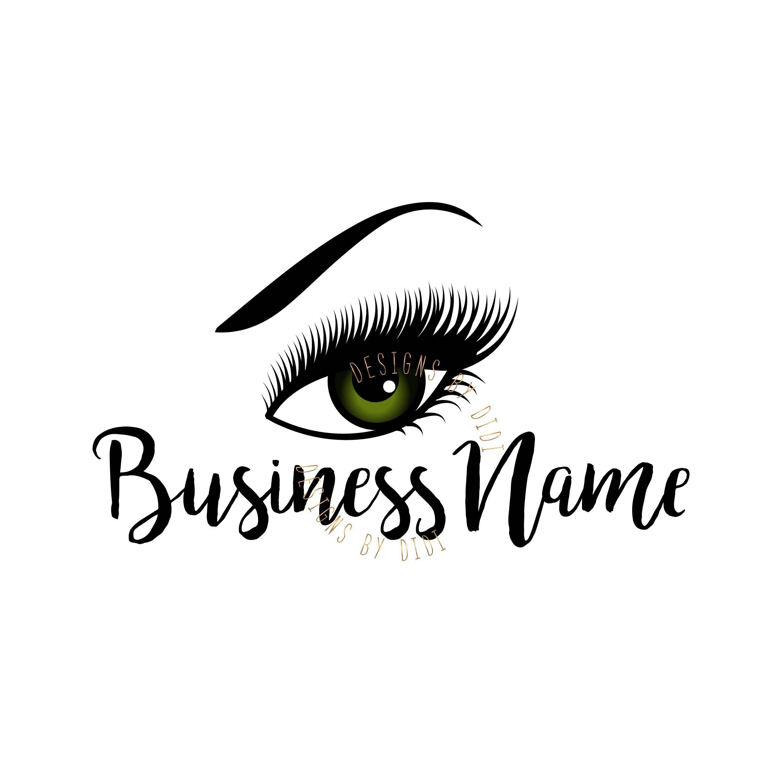 Black and White with Green Eye Logo - Custom logo, lashes logo, eyelash logo, cosmetics logo, green eye