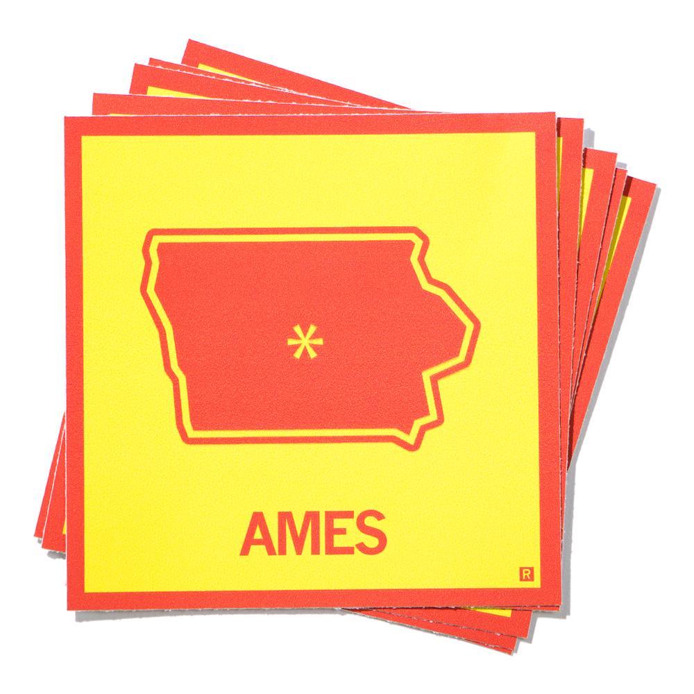Red and Gold with Yellow Outline Logo - Ames, Iowa Outline Sticker & Gold