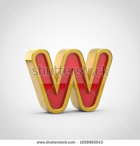 Red and Gold with Yellow Outline Logo - Gloosy letter W lowercase. 3D render red font with golden outline ...
