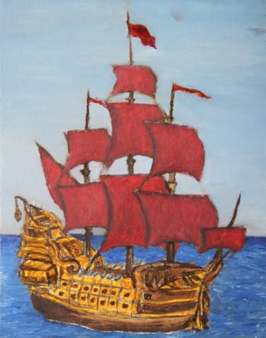 Red Sailing Ship Logo - Red Sail Ship Painting