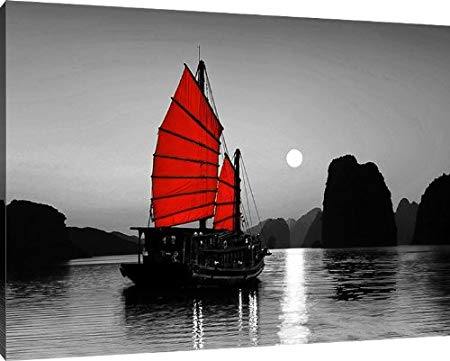 Red Sailing Ship Logo - Sailing ship with red sails before sunset, size: 120x80 cm, image