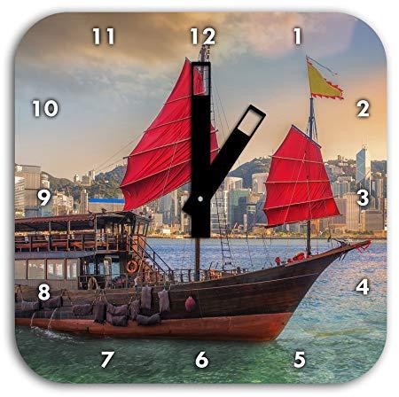 Red Sailing Ship Logo - Sailing ship with red sails in the sunset romantic, wall clock