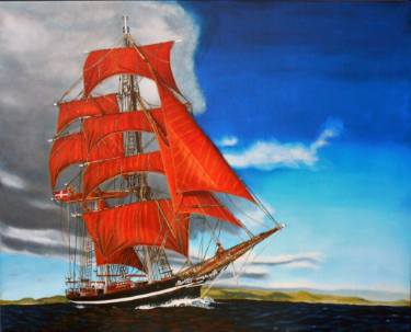 Red Sailing Ship Logo - Red Sails Painting by Jeffrey Phillips | Saatchi Art