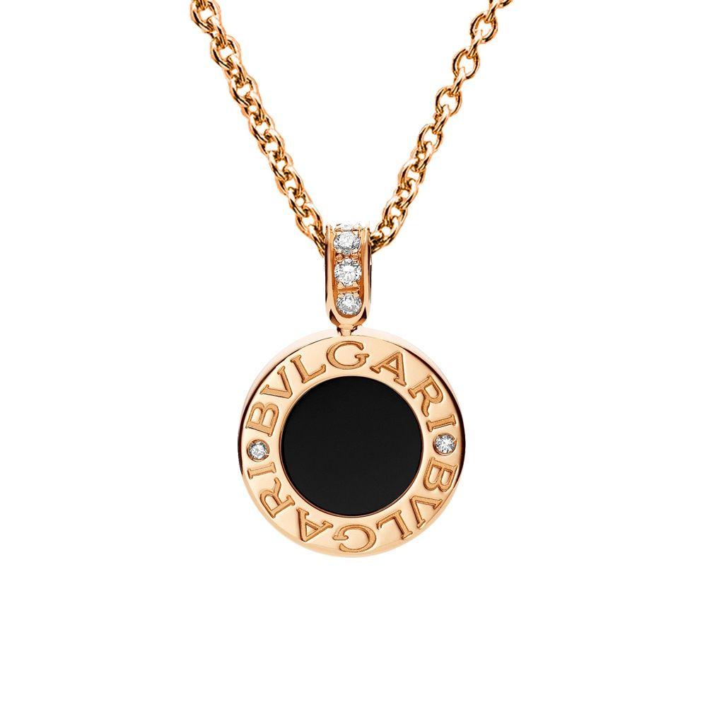 Bvlgari Gold Logo - Bvlgari Bvlgari 18ct Pink Gold Onyx & Mother of Pearl Diamond Pendant