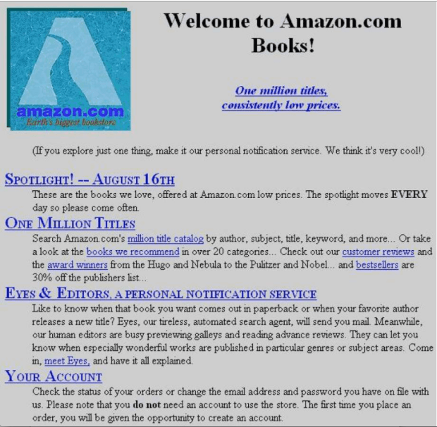 First Amazon Logo - This is what Amazon's homepage looked like when it launched in July