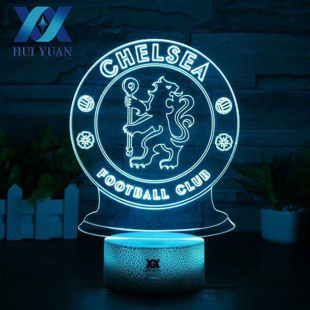 Cool Light Blue Logo - HUI YUAN LED Chelsea Football Club 3D Lamp USB 7 Color Cool Glowing