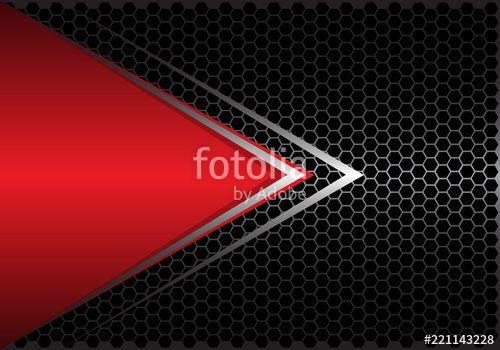 Abstract Red Triangle Logo - Abstract red triangle silver arrow on black hexagon mesh design