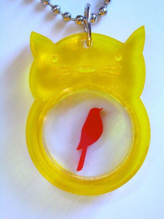 Red Bird Yellow Circle Logo - Yellow Red Cat Eats Bird Plexi Pendant Necklace | My Art | Pinterest ...