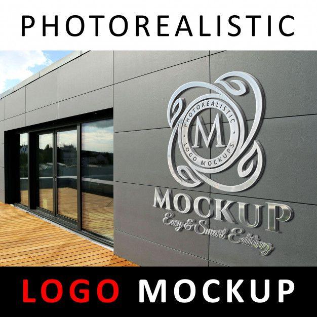 Metallic Company Logo - Logo mockup - 3d metallic chrome logo signage on company facade wall ...