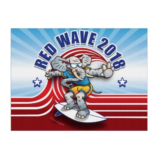 GOP Red Wave Logo - AWESOME RED WAVE SURFING GOP ELEPHANT! REPUBLICAN LAWN SIGN
