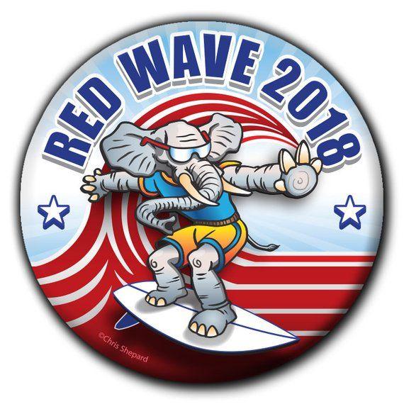 GOP Red Wave Logo - RED WAVE 2018 Surfing GOP Elephant Button November Midterms | Etsy