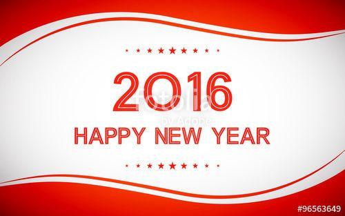 White with Red Curve Logo - happy new year 2016 in white curve pattern on red background vector