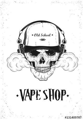 Skull Vape Logo - Poster For Vape Shop. Vector Illustration Stock image and royalty