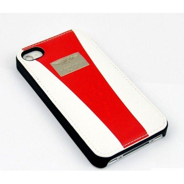 White with Red Curve Logo - Aston Martin Leather Curve Track Back Case for iPhone 5-5S-SE White-Red