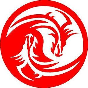 A Dragon in Circle Logo - RED Vinyl Decal - Yin Yang Dragon circle fun sticker truck boat ...
