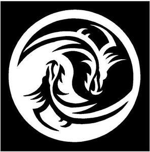 A Dragon in Circle Logo - WHITE Vinyl Decal Yang Dragon circle fun sticker truck boat