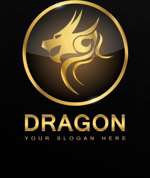 A Dragon in Circle Logo - Dragon logotype yellow shiny decoration circle design Free vector