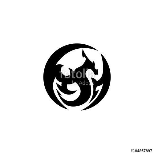 A Dragon in Circle Logo - flying circle dragon silhouette vector illustration Stock image