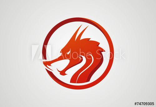A Dragon in Circle Logo - Dragon head red in circle logo vector this stock vector