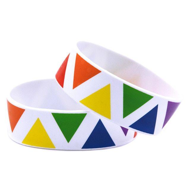 Rainbow Triangle Circle Logo - OneBandaHouse 1PC Printed Rainbow Triangle Logo Silicone Wristband ...