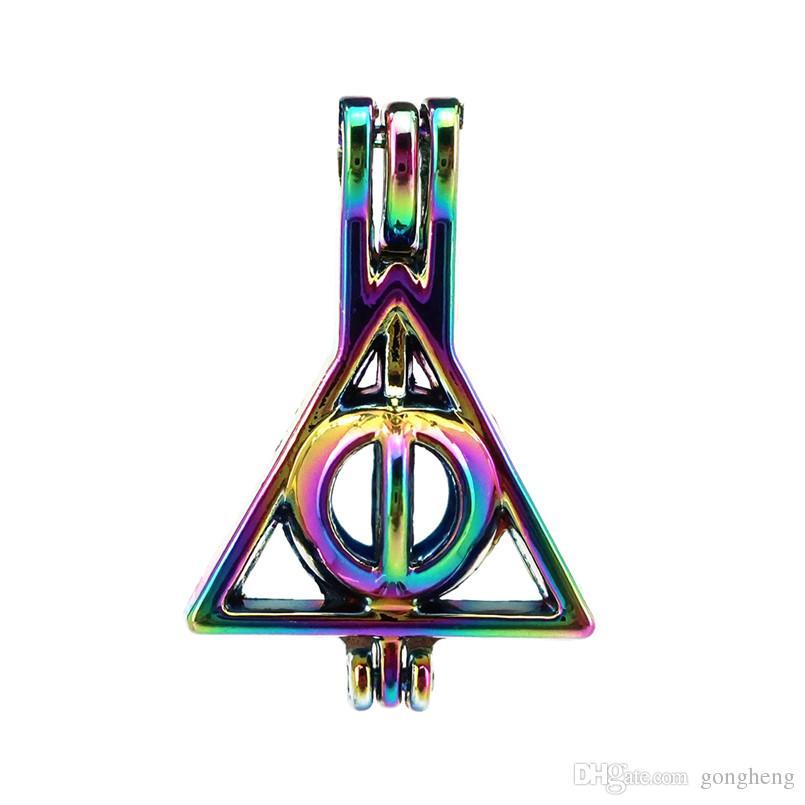 Triangle Rainbow Logo - 2019 Rainbow Color Triangle Heart Beads Cage Locket Pendant Diffuser ...