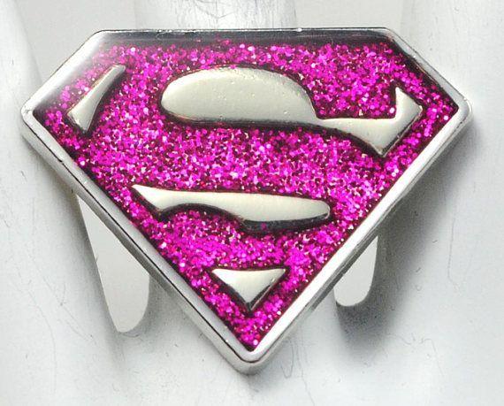 Magenta Superman Logo - Superman Logo Statement Ring/Silver/Sparkly/Magenta/Gift For Her ...