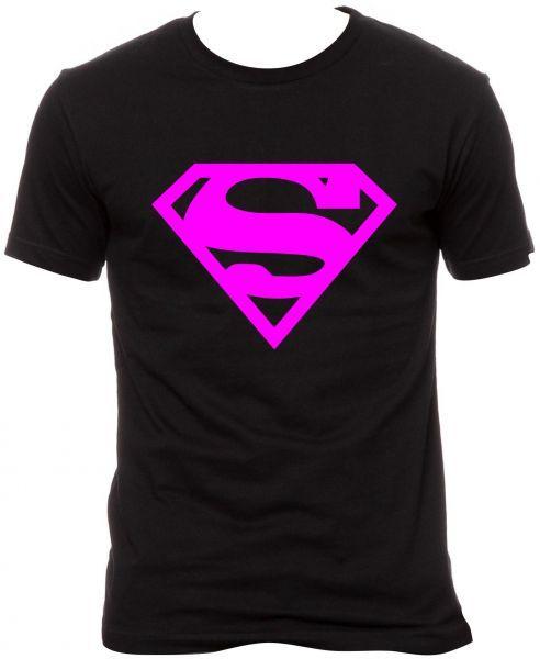 Magenta Superman Logo - Superman Logo Pink & Black Round Neck T Shirt For Unisex