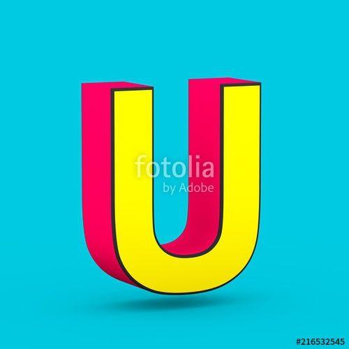 Blue Square with Yellow U Logo - Superhero red and yellow letter U uppercase isolated on blue