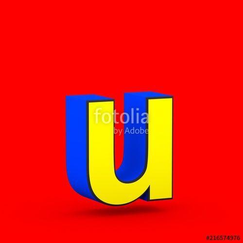 Blue Square with Yellow U Logo - Blue and yellow superhero letter U lowercase isolated on red