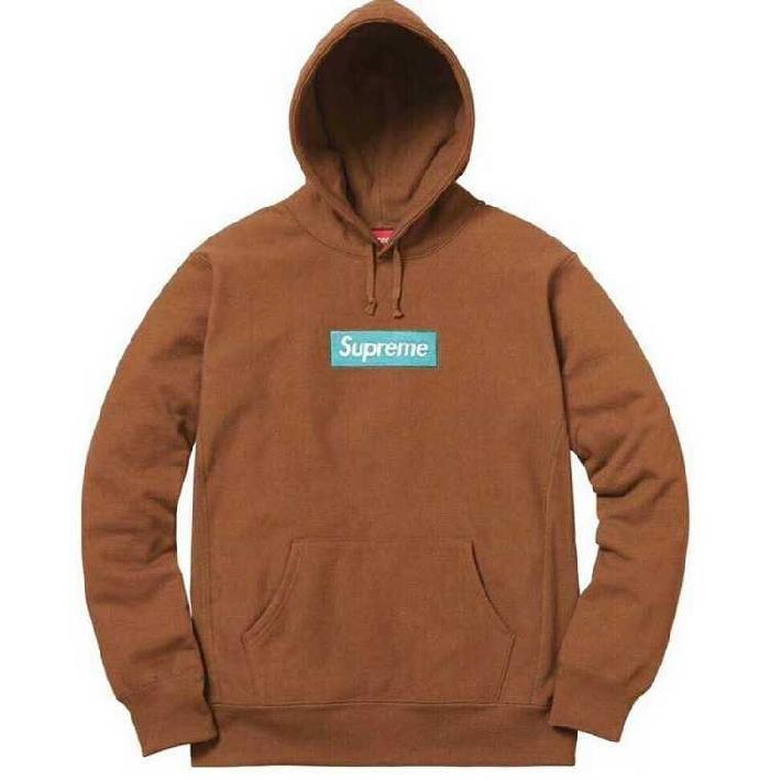 Brown and Blue Logo - Special Supreme Classic Brown Light Blue Logo Hoodie