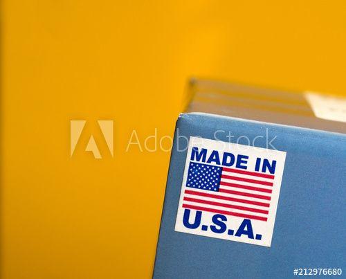 Blue Square with Yellow U Logo - Made In U.S.A. Emblem On Blue Box Against Yellow Background - Buy ...