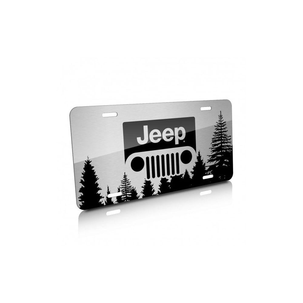 Black Jeep Logo - License Plate Stainless Steel With Black Jeep Grille Logo And Forest
