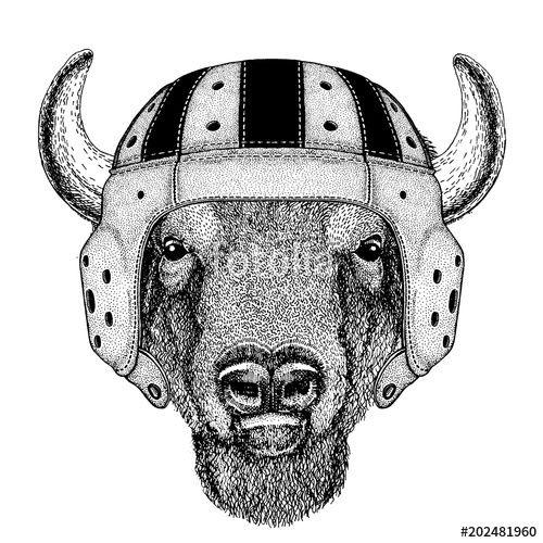 Cool Buffalo Logo - Cool animal wearing rugby helmet Extreme sport Buffalo, bison,ox ...