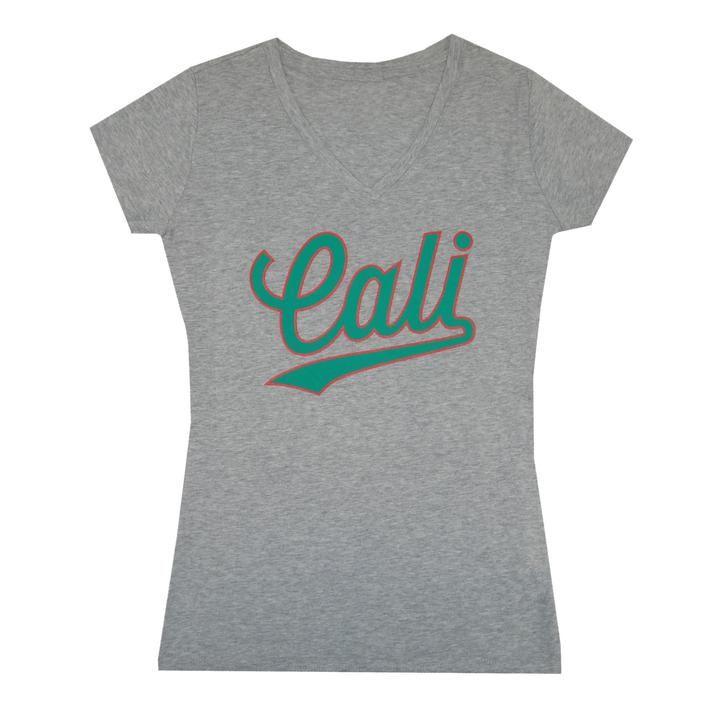 Cursive California Logo - Women's California Cursive V-Neck T-Shirt – Aksels, Inc.