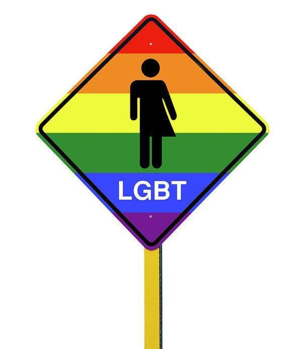 LGBT Triangle Logo - Lgbt Logo Caution Road With Rainbow Flag Sign Isolated Poster