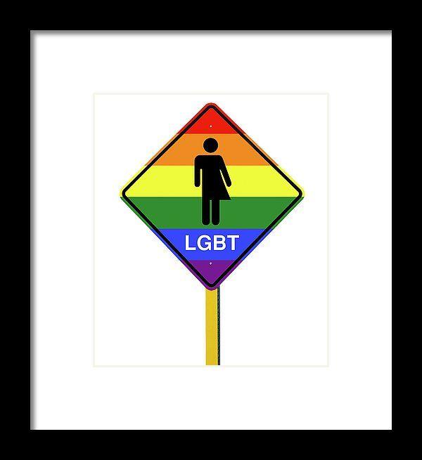 LGBT Triangle Logo - Lgbt Logo Caution Road With Rainbow Flag Sign Isolated Framed Print